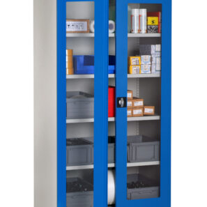 Armoire portes transparentes haute 4 étagères